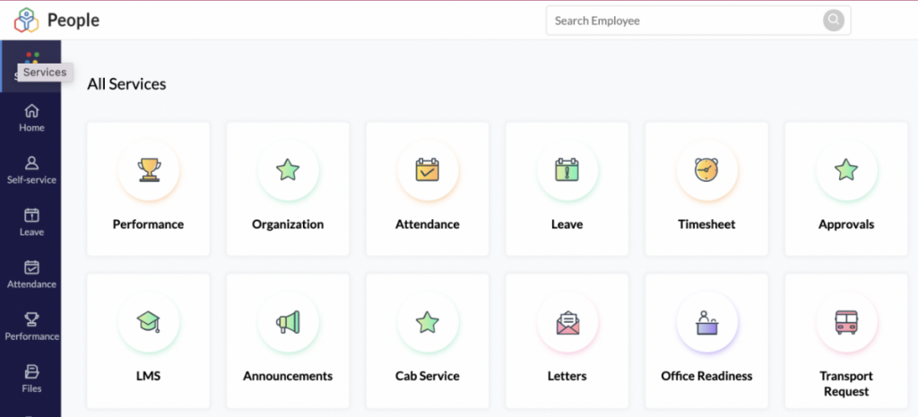 Giao diện phần mềm quản trị nhân sự Zoho