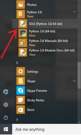 idle python start menu