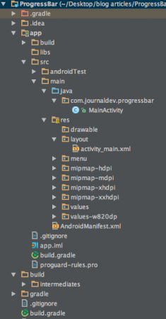Cấu trúc ứng dụng ví dụ sử dụng ProgressBar trong Android