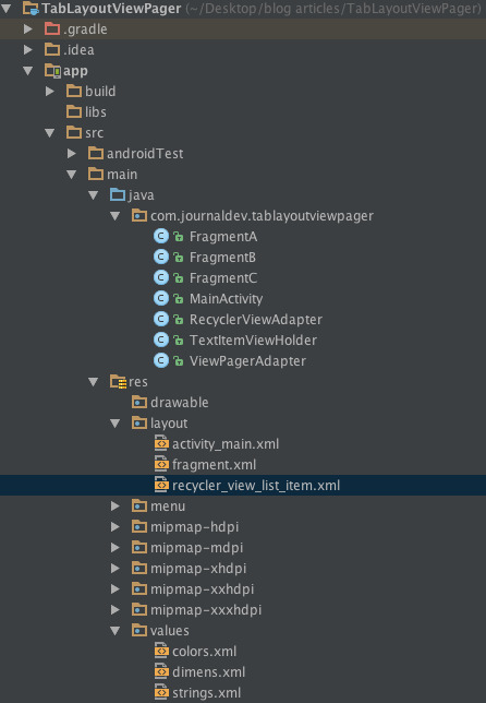 android tab layout view pager project