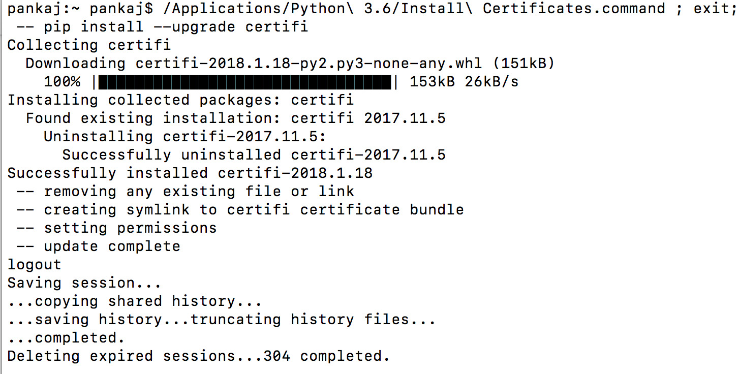 python install certificates command
