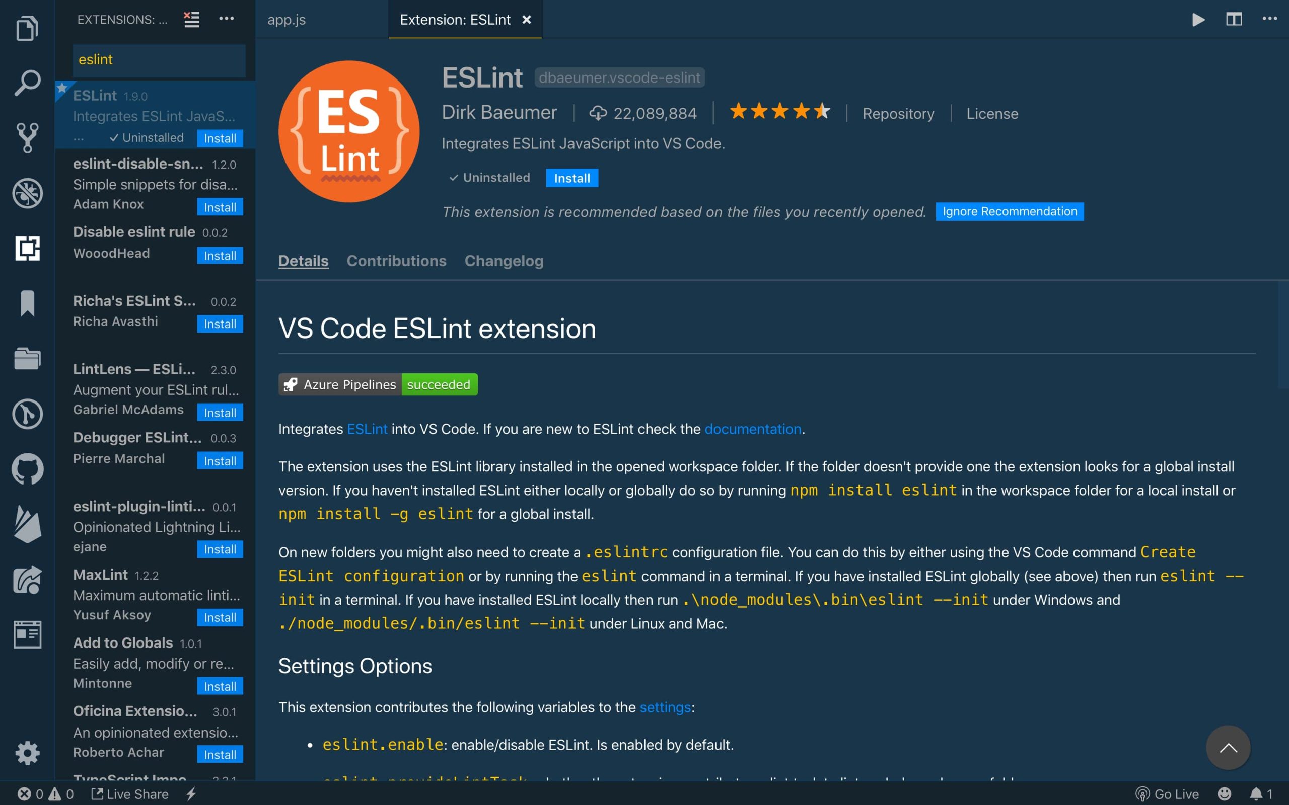 dinh dang bang lint visual studio code 2