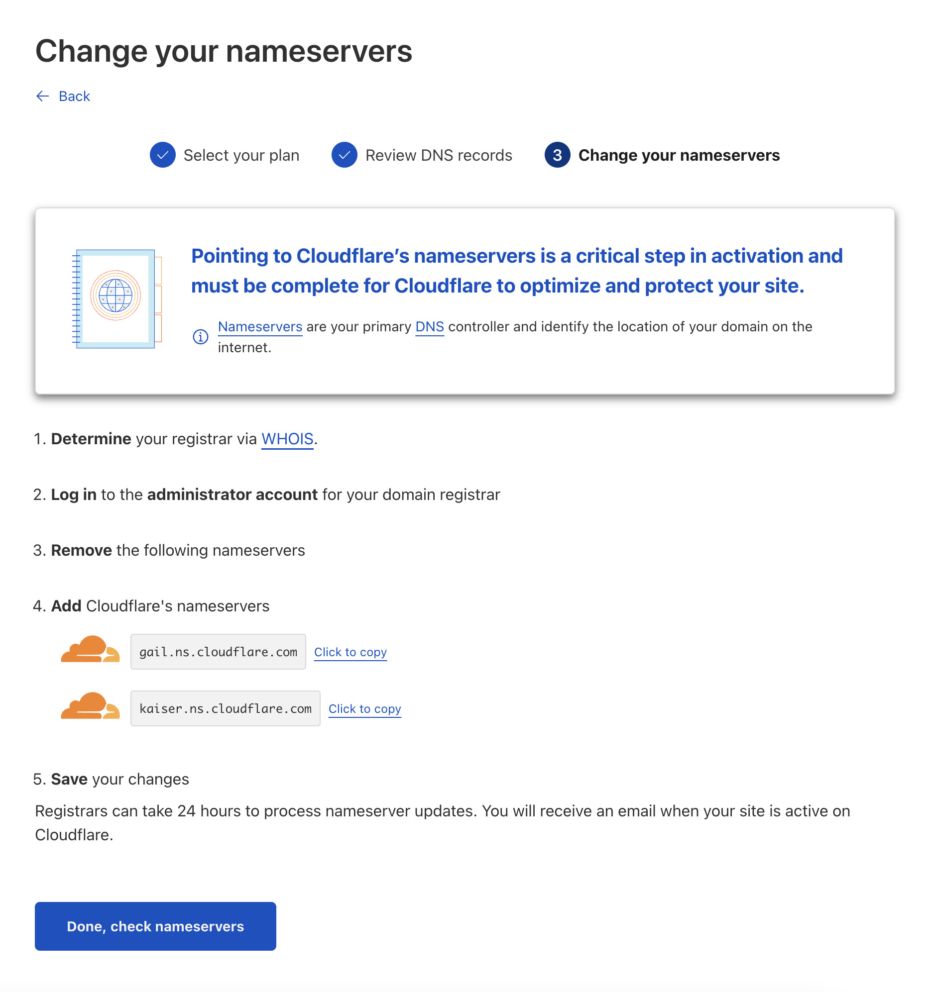 cloudflare change nameserver