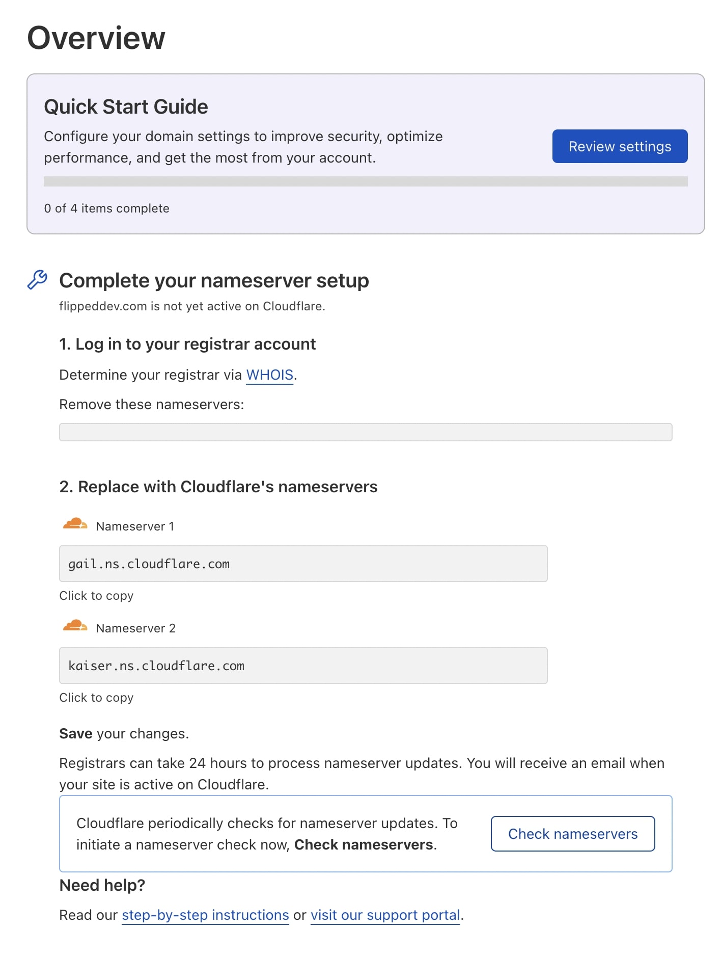 cloudflare pending nameserver