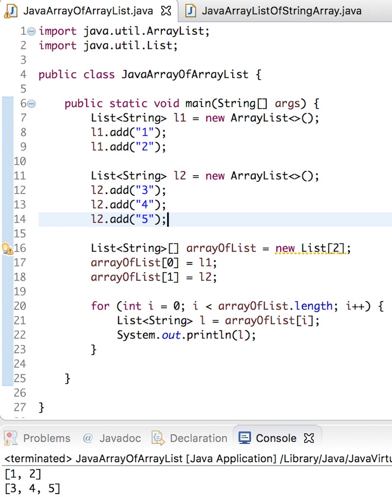 Mảng chứa ArrayList trong Java