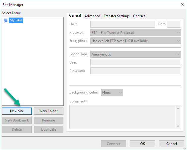 Giao diện đăng nhập trên FileZilla
